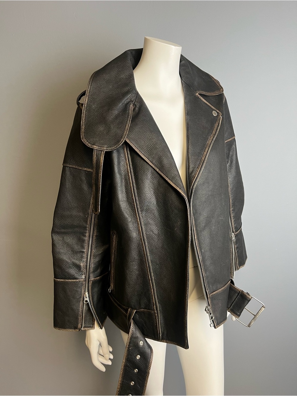 By Malene Birger - Holt RenfrewBlack Leather Moto Jacket with Contrast Stitching